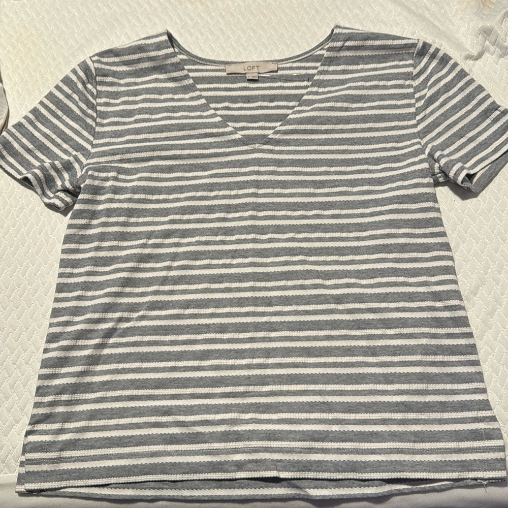 Loft White and Blue striped loose fit dress blouse